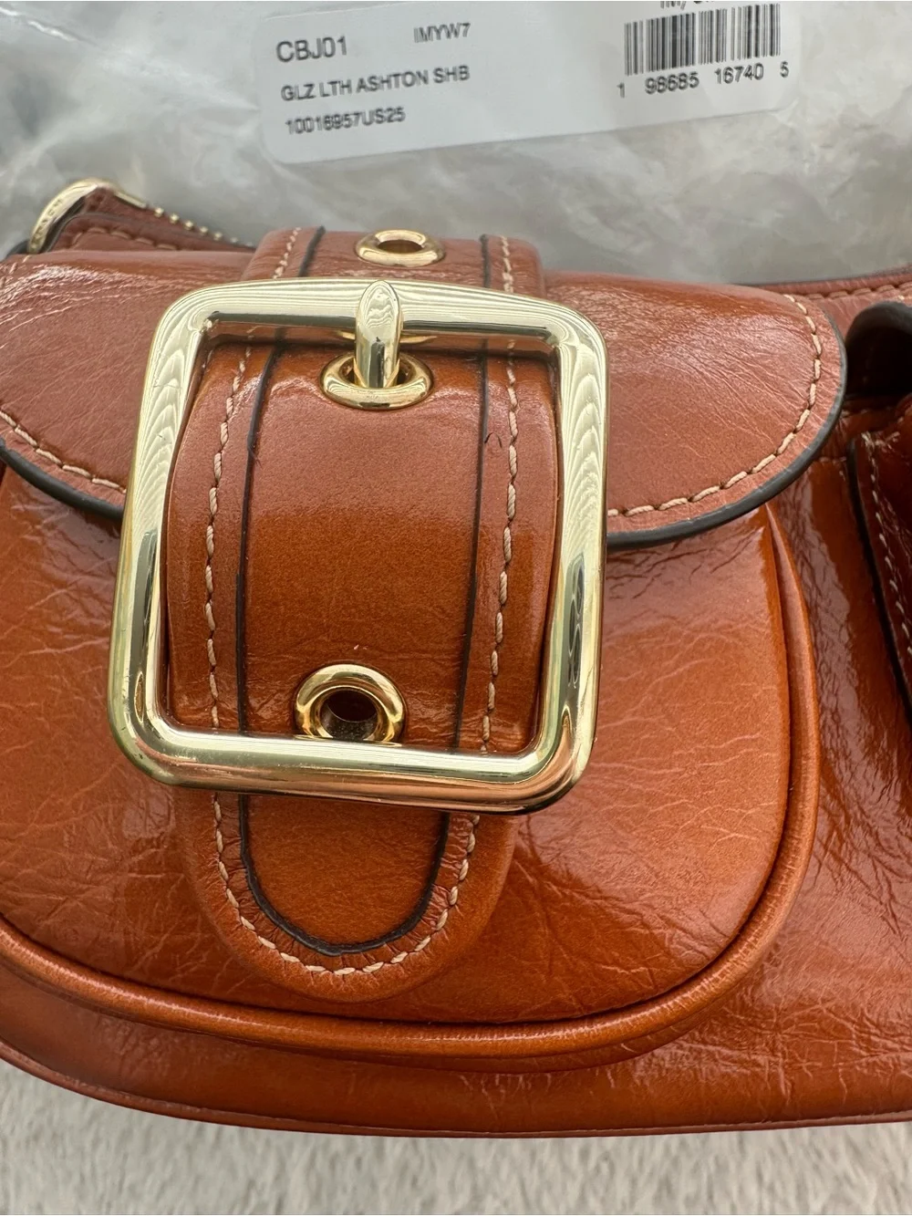 COACH Ashton Shoulder Crossbody Bag glazed leather IM/CINNAMON & 1 Cherry Charm